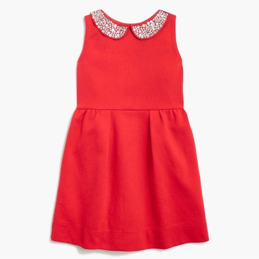 Crewcuts J.Crew Girls Christmas Rhinestone Jeweled Collar Red Dress Size 12